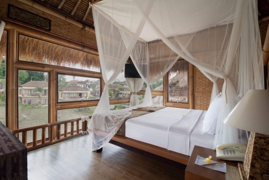 Private ensuite bedroom in the Bamboo Room at Shades of Yoga Bali