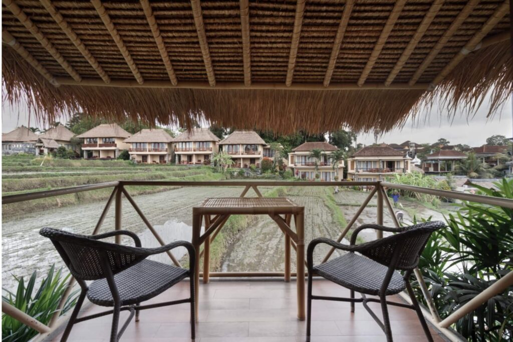 Balcony view from the Bamboo Room during yoga teacher training in Bali
